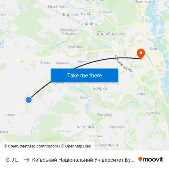 С. Лишня to Київський Національний Університет Будівництва І Архітектури map