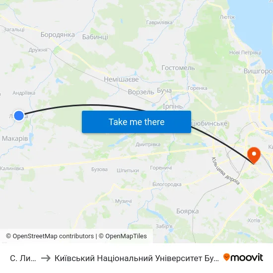 С. Липівка to Київський Національний Університет Будівництва І Архітектури map