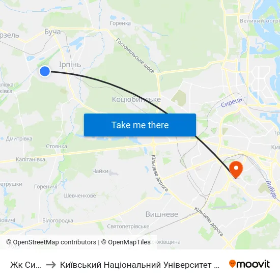 Жк Синергія to Київський Національний Університет Будівництва І Архітектури map