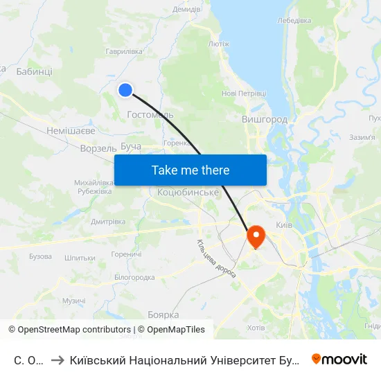 С. Озера to Київський Національний Університет Будівництва І Архітектури map