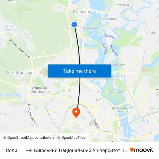 Селище Двс to Київський Національний Університет Будівництва І Архітектури map