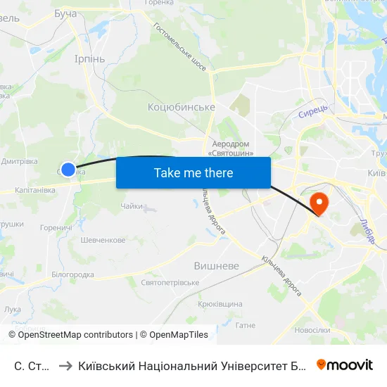 С. Стоянка to Київський Національний Університет Будівництва І Архітектури map
