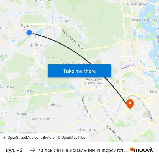 Вул. Яблунська to Київський Національний Університет Будівництва І Архітектури map