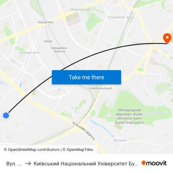 Вул. Миру to Київський Національний Університет Будівництва І Архітектури map
