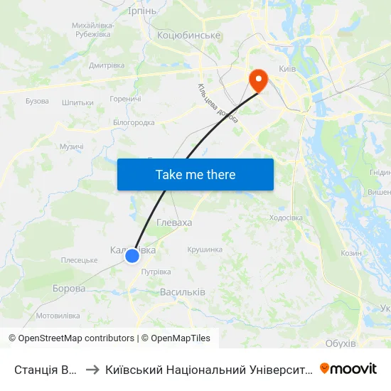 Станція Васильків-1 to Київський Національний Університет Будівництва І Архітектури map