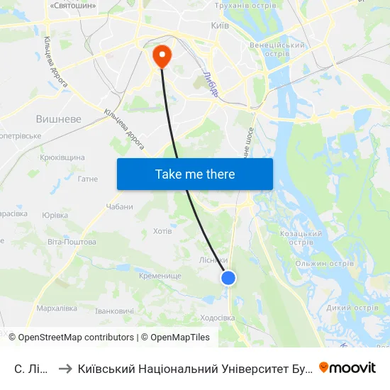 С. Лісники to Київський Національний Університет Будівництва І Архітектури map