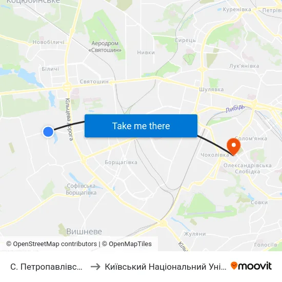 С. Петропавлівська Борщагівка (Центр) to Київський Національний Університет Будівництва І Архітектури map