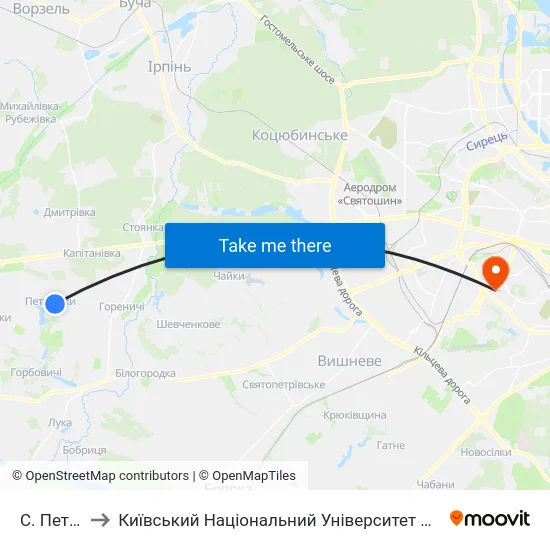 С. Петрушки to Київський Національний Університет Будівництва І Архітектури map