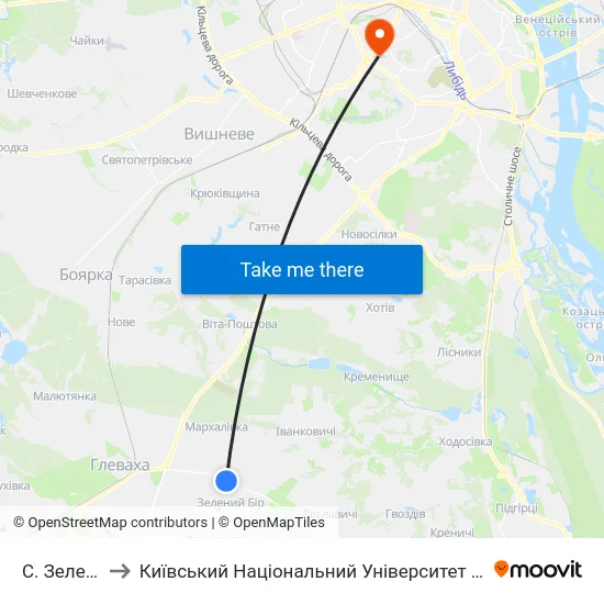 С. Зелений Бір to Київський Національний Університет Будівництва І Архітектури map