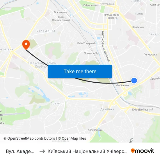 Вул. Академіка Філатова to Київський Національний Університет Будівництва І Архітектури map