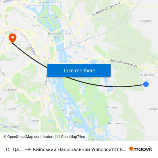 С. Щасливе to Київський Національний Університет Будівництва І Архітектури map
