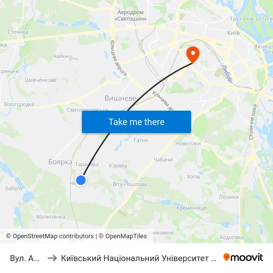 Вул. Амосова to Київський Національний Університет Будівництва І Архітектури map