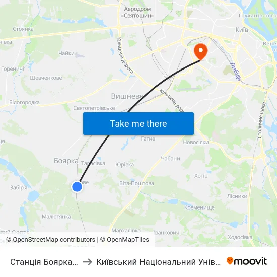 Станція Боярка (Фабрика Мальва) to Київський Національний Університет Будівництва І Архітектури map