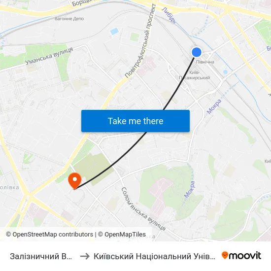 Залізничний Вокзал Центральний to Київський Національний Університет Будівництва І Архітектури map