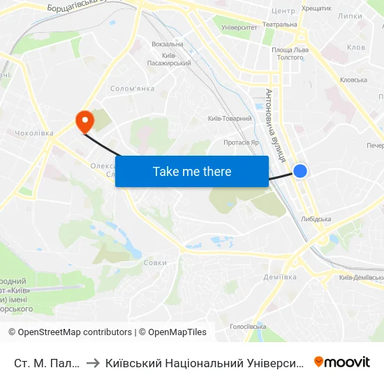 Ст. М. Палац Україна to Київський Національний Університет Будівництва І Архітектури map