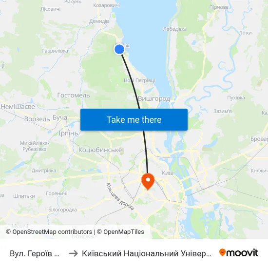 Вул. Героїв Небесної Сотні to Київський Національний Університет Будівництва І Архітектури map