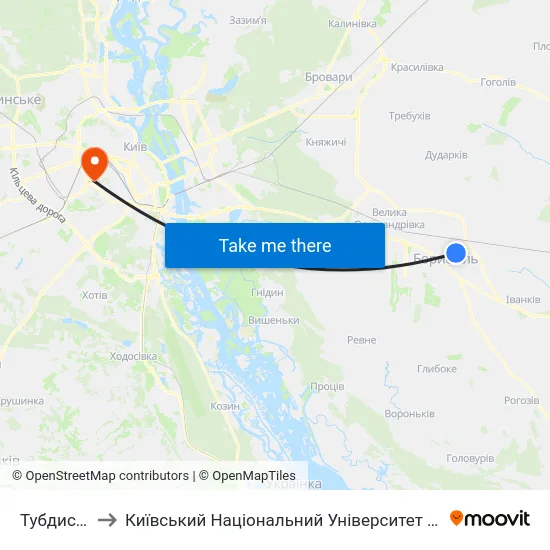 Тубдиспансер to Київський Національний Університет Будівництва І Архітектури map