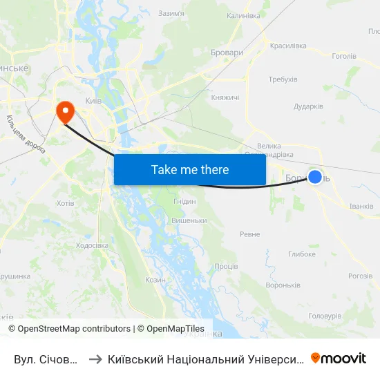 Вул. Січових Стрільців to Київський Національний Університет Будівництва І Архітектури map