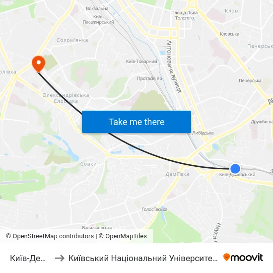 Київ-Деміївський to Київський Національний Університет Будівництва І Архітектури map