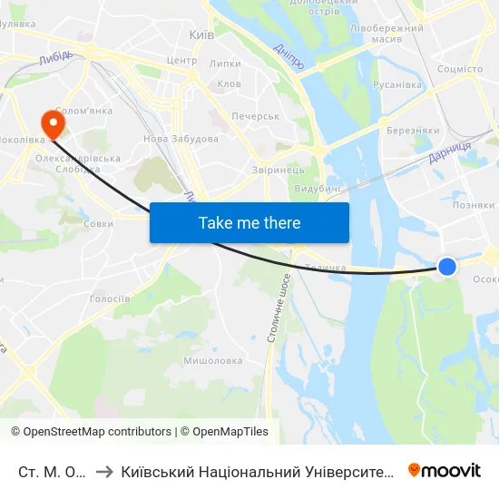 Ст. М. Осокорки to Київський Національний Університет Будівництва І Архітектури map