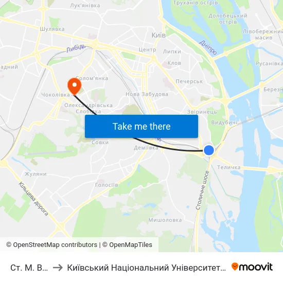 Ст. М. Видубичі to Київський Національний Університет Будівництва І Архітектури map