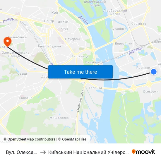 Вул. Олександра Кошиця to Київський Національний Університет Будівництва І Архітектури map
