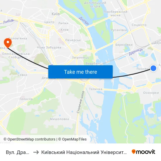 Вул. Драгоманова to Київський Національний Університет Будівництва І Архітектури map