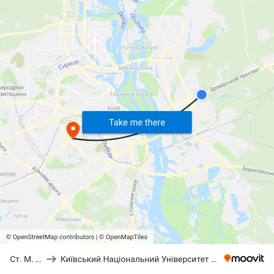 Ст. М. Лісова to Київський Національний Університет Будівництва І Архітектури map