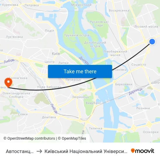 Автостанція Дарниця to Київський Національний Університет Будівництва І Архітектури map