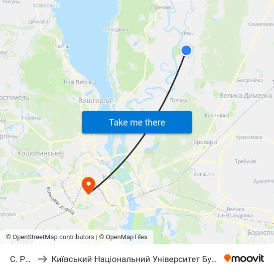 С. Рожни to Київський Національний Університет Будівництва І Архітектури map