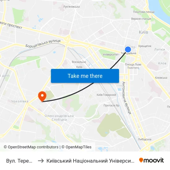 Вул. Терещенківська to Київський Національний Університет Будівництва І Архітектури map