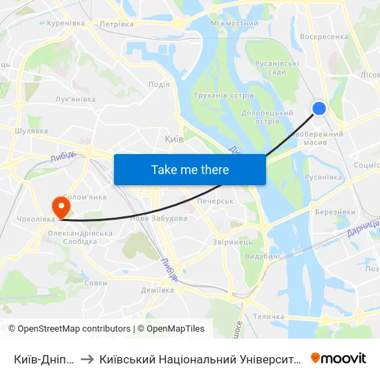 Київ-Дніпровський to Київський Національний Університет Будівництва І Архітектури map