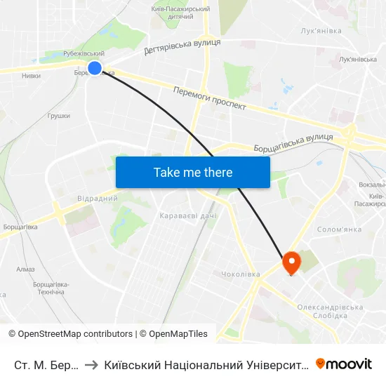 Ст. М. Берестейська to Київський Національний Університет Будівництва І Архітектури map