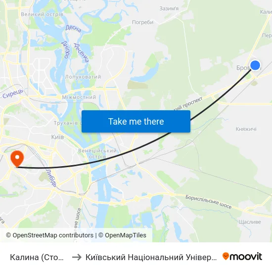 Калина (Стоматполіклініка) to Київський Національний Університет Будівництва І Архітектури map