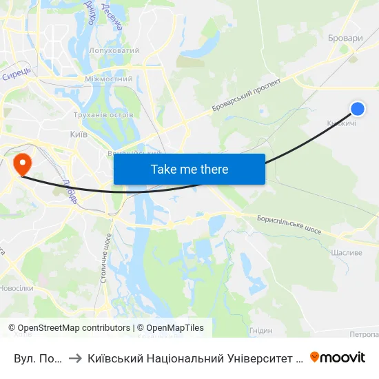 Вул. Поповича to Київський Національний Університет Будівництва І Архітектури map