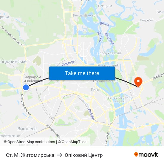 Ст. М. Житомирська to Опіковий Центр map