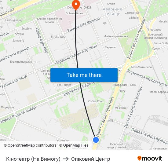 Кінотеатр (На Вимогу) to Опіковий Центр map