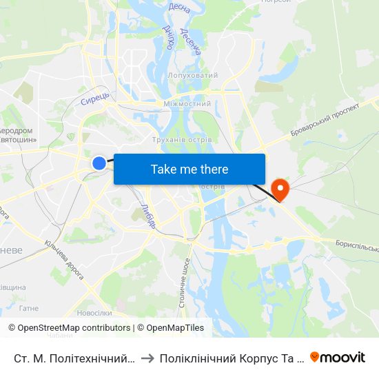 Ст. М. Політехнічний Інститут to Поліклінічний Корпус Та Стаціонар map