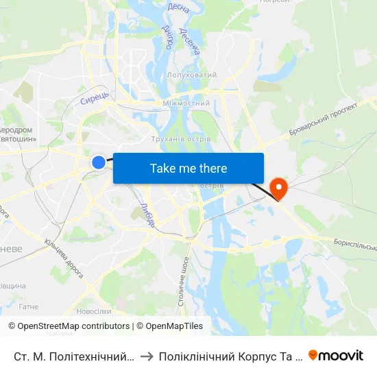 Ст. М. Політехнічний Інститут to Поліклінічний Корпус Та Стаціонар map
