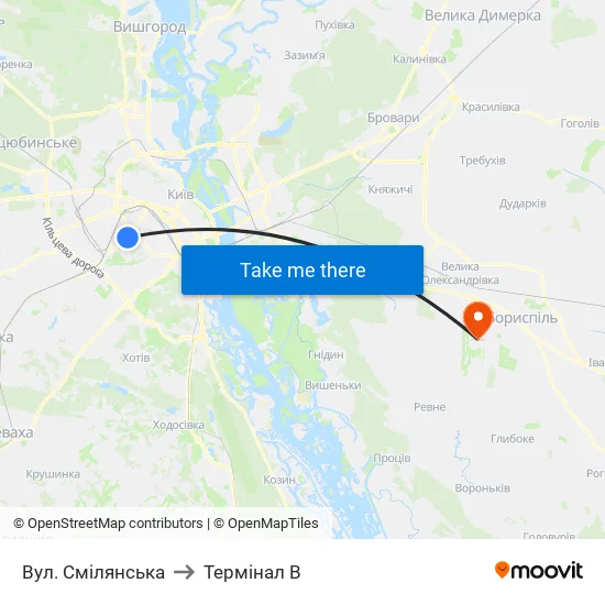 Вул. Смілянська to Термінал B map