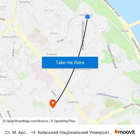 Ст. М. Арсенальна to Київський Національний Університет Культури І Мистецтв map