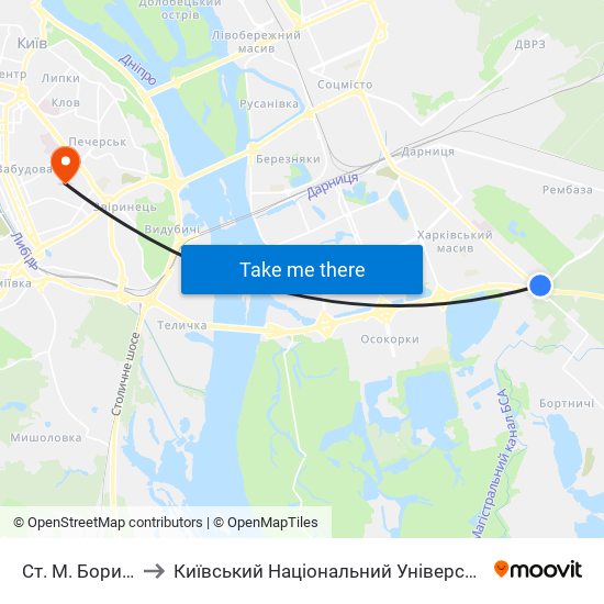 Ст. М. Бориспільська to Київський Національний Університет Культури І Мистецтв map