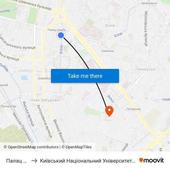 Палац Спорту to Київський Національний Університет Культури І Мистецтв map