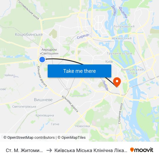 Ст. М. Житомирська to Київська Міська Клінічна Лікарня №12 map