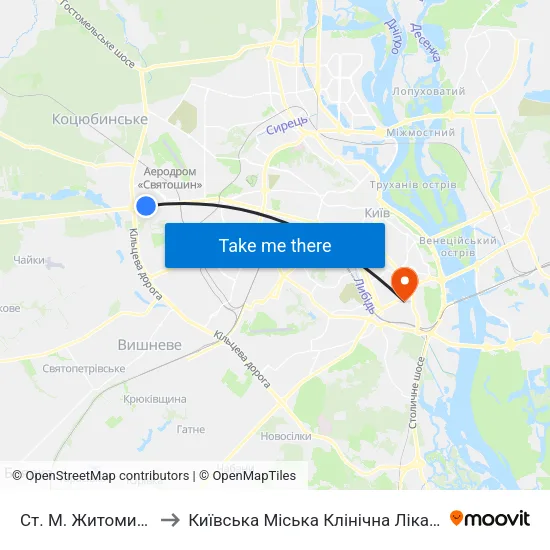 Ст. М. Житомирська to Київська Міська Клінічна Лікарня №12 map