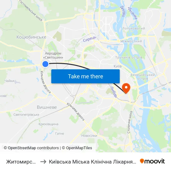 Житомирська to Київська Міська Клінічна Лікарня №12 map