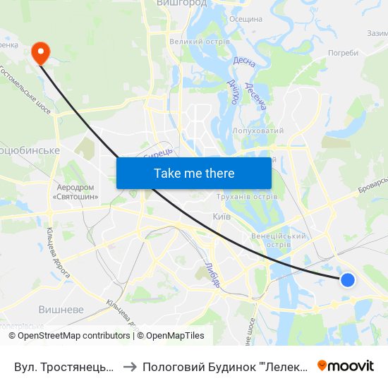 Вул. Тростянецька to Пологовий Будинок ""Лелека"" map