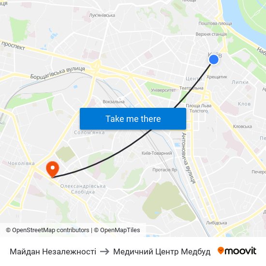 Майдан Незалежності to Медичний Центр Медбуд map