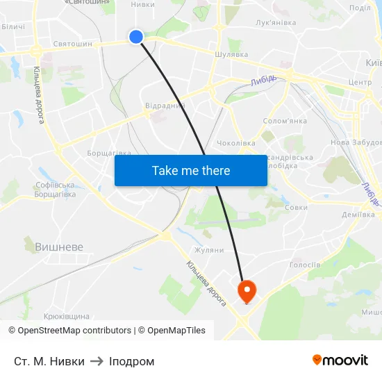 Ст. М. Нивки to Іподром map