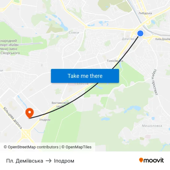 Пл. Деміївська to Іподром map
